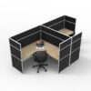 Shush30+ Screen Hung Corner 2 Person Workstation - Batural oak top and black fabric 1500H