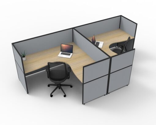 Shush30+ Screen Hung Corner 2 Person Workstation - Natural oak top and gray fabric 1200H