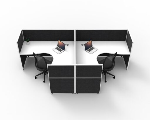 Shush30+ Screen Hung Corner 2 Person Workstation - White top and black fabric 1200H