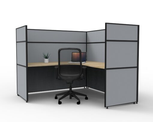 Shush30+ Corner Single Cubicle - Screen Hung - Natural oak top and grey screen 1500