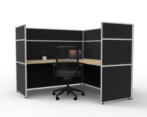 Shush30+ Corner Single Cubicle - Screen Hung - Natural oak top and black screen 1500