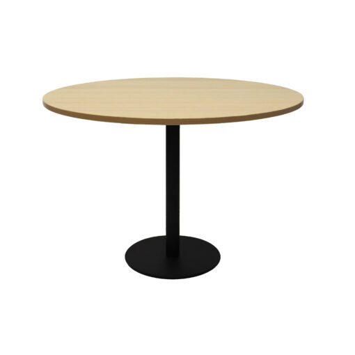 Round Flat Disc Base Table - 1200mm - Natural oak top and black frame