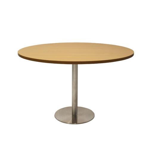 Round Flat Disc Base Table - 1200mm - Natural oak top and stainless steel frame