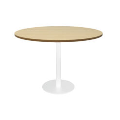 Round Flat Disc Base Table - 1200mm - Natural oak top and white frame