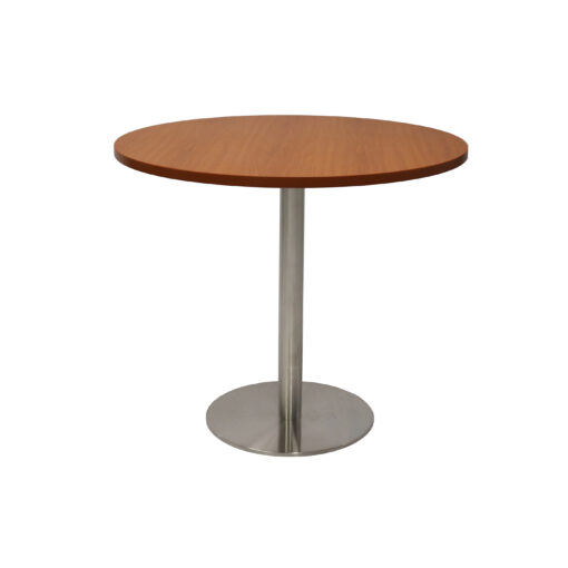 Round Flat Disc Base Table - 900mm - Cherry with stainless steel frame