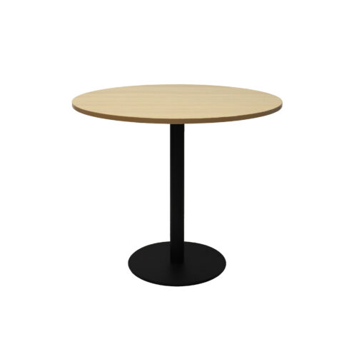 Round Flat Disc Base Table - 900mm - Natural oak with black frame