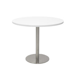 Round Flat Disc Base Table - 900mm - White top and stainless steel frame