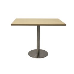 Square Flat Disc Base Table - 900mmx900mm - Natural oak top and stainless steel frame
