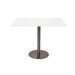 Square Flat Disc Base Table - 900mmx900mm - White top with stainless steel frame