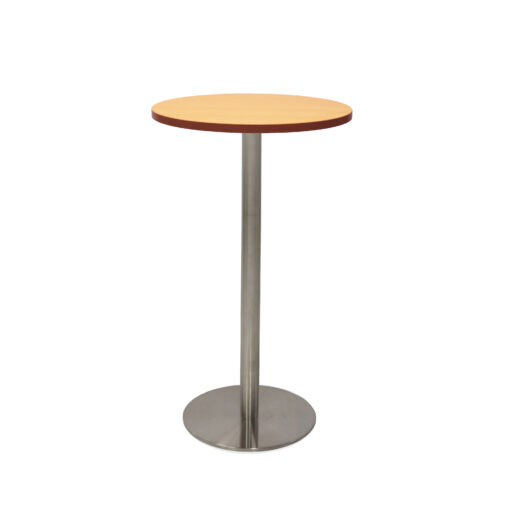 Disc Base Bar Table - Beech top and stainless steel frame