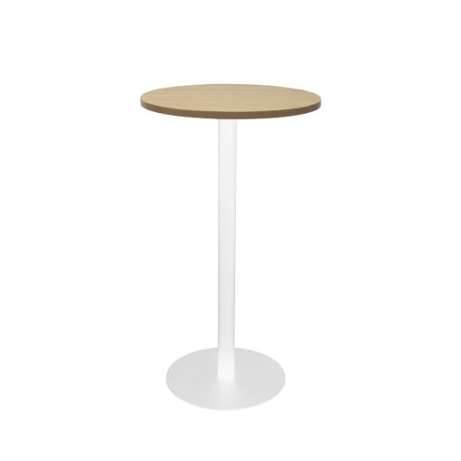 Disc Base Bar Table - Natural oak top and white frame