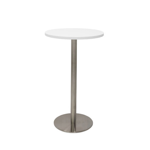 Disc Base Bar Table - White top and stainless steel frame