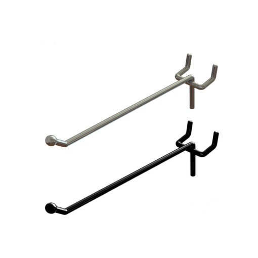 Pegboard Single Prong Hooks - Chrome and Black - PBSPH