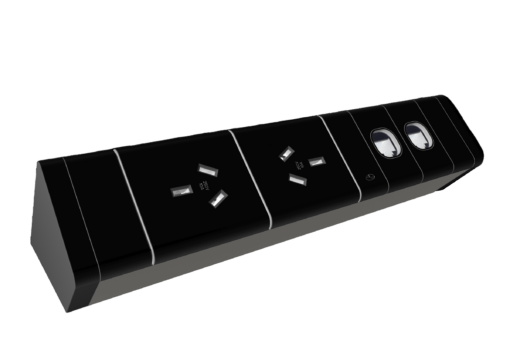 Athen Power Rail - 2 x GPO + 2 x data provision - Black