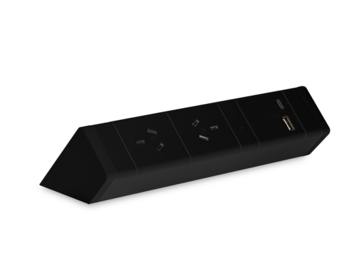 Athena Power Rail - 2 x GPO + 1 x USB A + 1 x USB C - Black