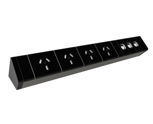 Athena Power Rail - 4 x GPO + 3 x data provision - Black