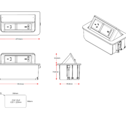 Line Drawings - Pop Up Power 1 x GPO & 2 x USB