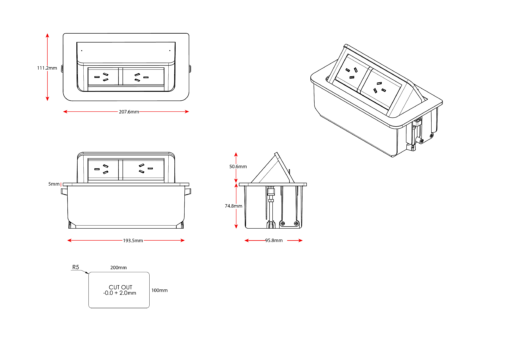 Line Drawings - Pop Up Power 2 x GPO