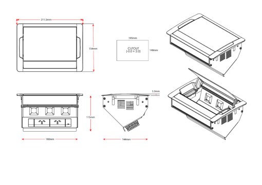 Boardroom Table Box - 2 x GPO + 3 x Data Provision