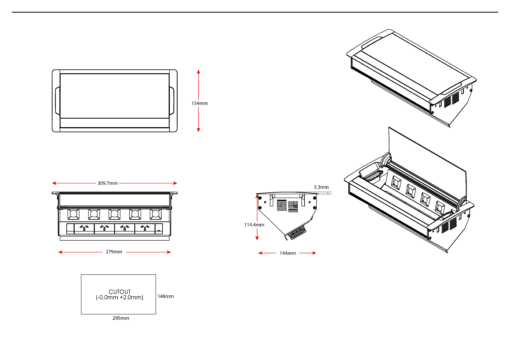 Boardroom Table Box - 4 x GPO + 5 x Data Provision