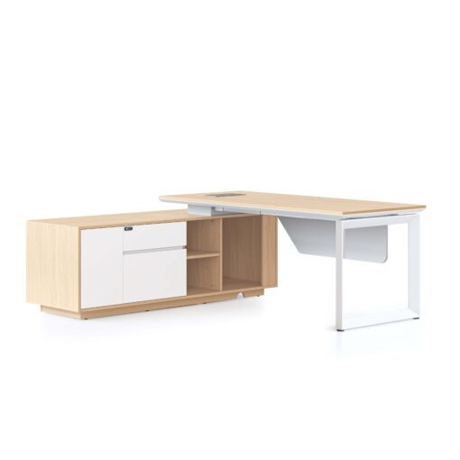 Casa Executive Workstation - Left with white loop leg